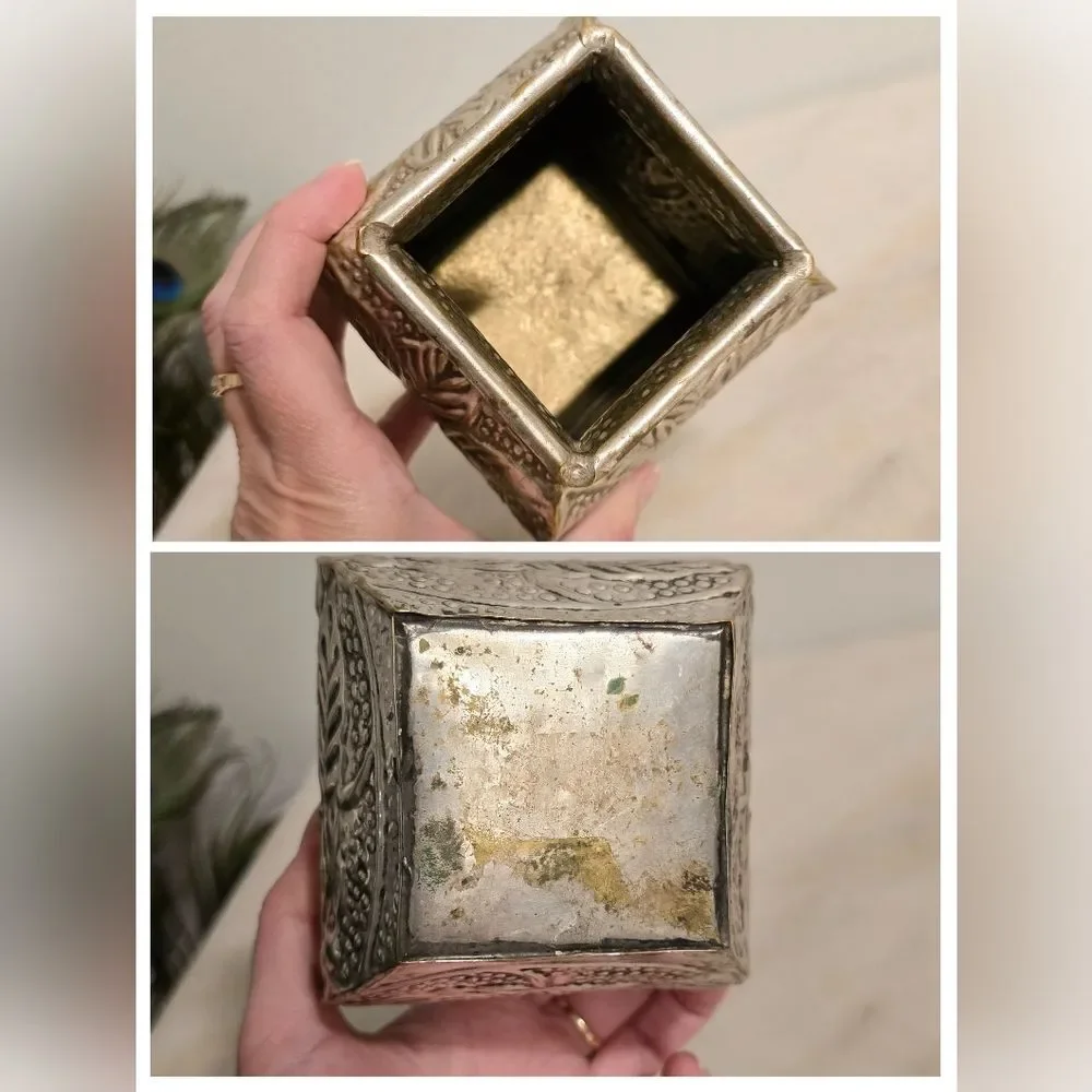 Vintage Grapes Leaves Embossed Metal Vase Planter?